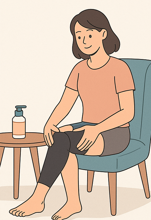 종아리 붓기를 관리하는 여성 일러스트