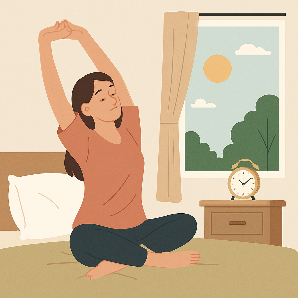 얼굴 붓기 빼는법-아침 스트레칭을 하는 여성의 모습, 다이어트 붓기 해소 운동, 활력 증진 