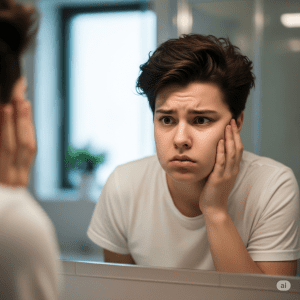 얼굴 붓기 빼는법-아침에 붓기로 고민하는 여성의 얼굴